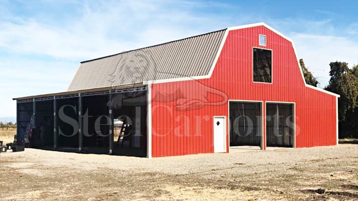 28x45x12 Gambrel Barn w/ 2) 12x45x10 Lean To’s Attached