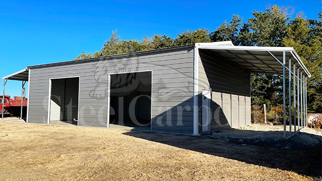30x45x13 A-Frame Vertical Roof Garage With Lean Tos